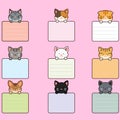 Outlined adorable and simple cat heads with front paws holding a note Royalty Free Stock Photo