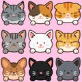 Outlined adorable and simple cat heads with front paws set Royalty Free Stock Photo