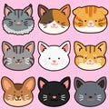 Outlined adorable and simple cat heads set Royalty Free Stock Photo