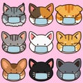 Outlined adorable and simple cat with medical masks on Royalty Free Stock Photo