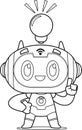 Outlined AI Robot Chat Bot Cartoon Character Having A Bright Idea With A Light Bulb