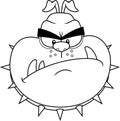 Outlined Angry Bulldog Face Cartoon Character With Spiked Collar