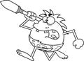 Outlined Angry Caveman Cartoon Character Running With A Spear