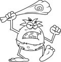 Outlined Angry Caveman Cartoon Character Swinging Club