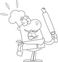 Outlined Angry Chef Man Cartoon Character Holding A Rolling Pin