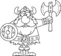 Outlined Angry Viking Cartoon Character With Shield Holding A Axe Royalty Free Stock Photo