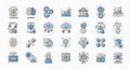 Outlined artificial intelligence research and data analysis icons set for scientific Royalty Free Stock Photo