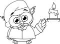 Outlined Baby Owl Bird Cute Cartoon Character With Pajamas Holding A Candle