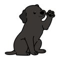 Outlined black Labrador sitting and waving hand illustration