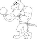 Outlined Boxer Eagle Cartoon Character In Boxing Gloves Standing