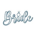 Outlined bride word with engagement diamond ring on white background. Isolated illustration