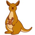 Outlined brown kangaroo mother with baby