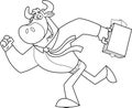 Outlined Bull Businessman Cartoon Character Running To Work With Briefcase