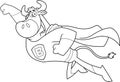 Outlined Bull Super Hero Cartoon Character Flying To The Rescue