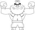 Outlined Bulldog Cartoon Character Boxing Champion In Boxing Shorts Wearing Boxing Gloves