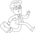 Outlined Businessman Cartoon Character Running With Briefcase And Waving Royalty Free Stock Photo