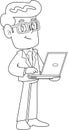 Outlined Businessman Cartoon Character Standing With Laptop Royalty Free Stock Photo