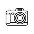 Outlined camera icon featuring a classic DSLR shape. It includes a prominent lens, grip on the left Royalty Free Stock Photo