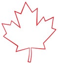 Outlined Canadian Maple Leaf Red Line Cartoon Drawing