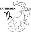 Outlined Capricorn Cartoon Character Horoscope Zodiac Sign Royalty Free Stock Photo