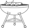 Outlined Cartoon Barbecue With Grilling Sausages