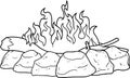 Outlined Cartoon Camp Fire With Flames