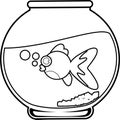 Outlined Cartoon Goldfish In Fishbowl