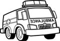 Outlined Cartoon Medical Ambulance Car