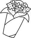 Outlined Cartoon Mexican Burrito Food With Vegetables And Tortilla