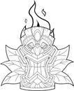 Outlined Cartoon Tiki Tribal Wooden Mask With Flames And Leaves