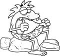 Outlined Caveman Cartoon Character Eating Meat