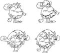 Outlined Caveman Cartoon Characters. Vector Hand Drawn Collection Set
