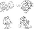 Outlined Caveman Cartoon Characters. Vector Hand Drawn Collection Set