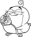 Outlined Chickadee Bird Cute Cartoon Character Holding A Rose