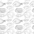 Outlined coral fishes seamless pattern tile. Tropical fish seamless pattern.