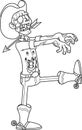 Outlined Cowboy Zombie Cartoon Character Walking