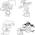 Outlined Crazy Jolly Jester Cartoon Characters. Vector Hand Drawn Collection Set