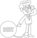 Outlined Crying Businessman Cartoon Character Chained With Large Debt Ball Royalty Free Stock Photo