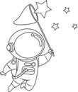 Outlined Cute Astronaut Cartoon Character Catching Stars