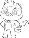 Outlined Cute Baby Cat Cartoon Character Super Hero Royalty Free Stock Photo