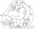 Outlined Cute Baby Dinosaur Cartoon Character Seating