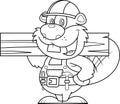 Outlined Cute Beaver Carpenter Cartoon Character Holding Wood Plank Royalty Free Stock Photo
