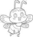 Outlined Cute Bee Cartoon Character Waving For Greeting Royalty Free Stock Photo