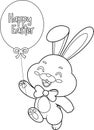 Outlined Cute Bunny Rabbit Cartoon Character Running With Balloon And Text Happy Easter Royalty Free Stock Photo