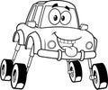 Outlined Cute Car Cartoon Character Extending Suspensions To Avoid Traffic