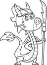 Outlined Cute Chinese Dragon Warrior Cartoon Character With A Crescent Blade Royalty Free Stock Photo