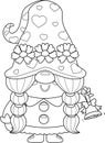 Outlined Cute Christmas Female Gnome Cartoon Character Ringing A Bell