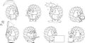 Outlined Cute Hedgehog Cartoon Character In Different Poses. Vector Hand Drawn Collection Set Royalty Free Stock Photo