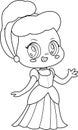 Outlined Cute Little Princess Girl Cartoon Character Waving For Greeting Royalty Free Stock Photo