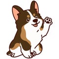 Outlined cute sable colored Corgi sitting and waving hand